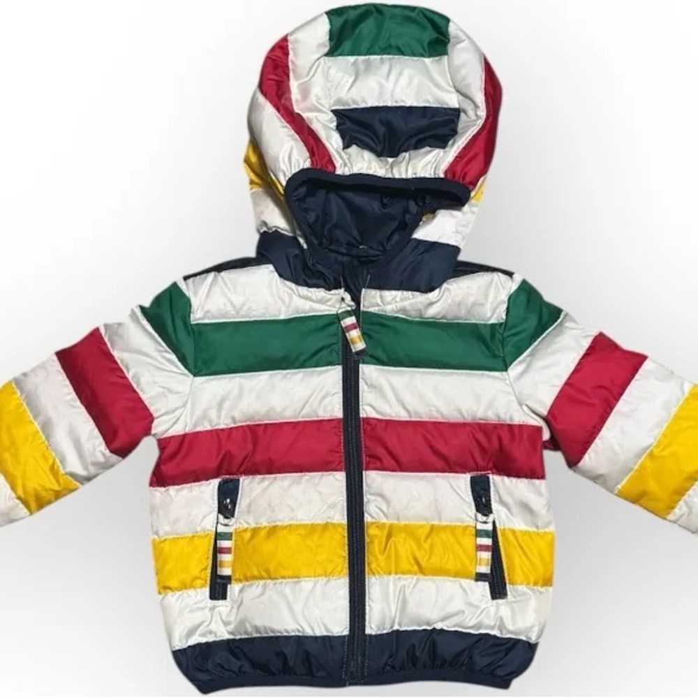 Kids' Colorblock Hooded down Puffer Jacket - Multi Stripe HBC